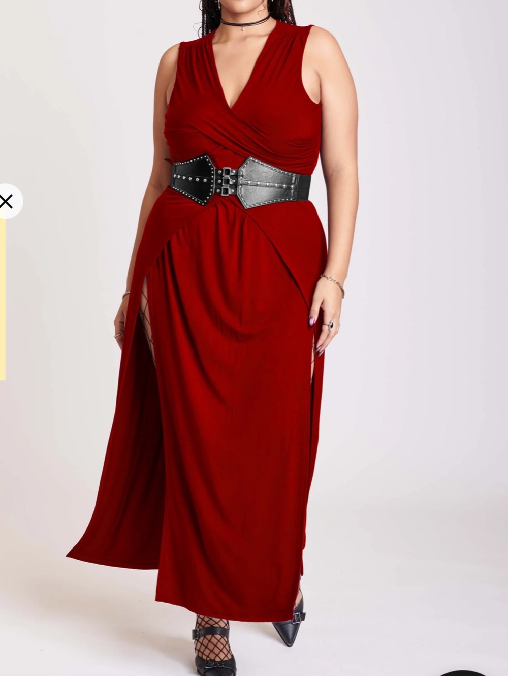 Red Sleeveless Twist Dress - V‑Neck Maxi Dress